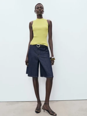 MANGO - Top z prążkowanej dzianiny zieleń lima - - Kobieta