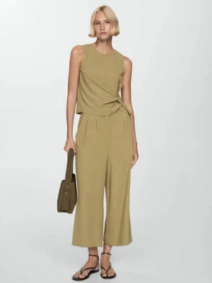 MANGO - Top z teksturą i węzłem khaki - - Kobieta