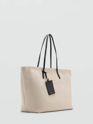 MANGO - Torba shopper canvas z kontrastem złamana biel - Rozmiar uniwersalny - Kobieta