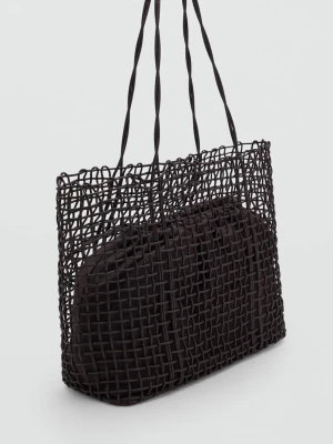MANGO - Torba shopper pleciona czekoladowy - Rozmiar uniwersalny - Kobieta
