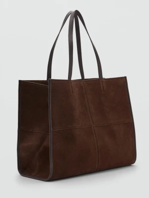MANGO - Torba shopper skórzana ze szwami czekoladowy - Rozmiar uniwersalny - Kobieta