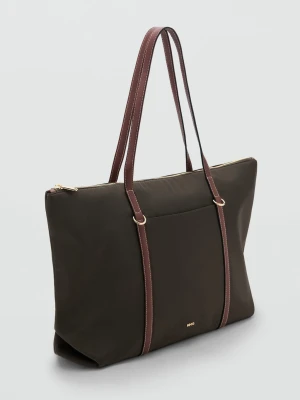MANGO - Torba shopper z podwójnym uchwytem khaki - Rozmiar uniwersalny - Kobieta