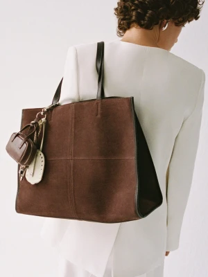 MANGO - Torba shopper z zamszu czekoladowy - Rozmiar uniwersalny - Kobieta