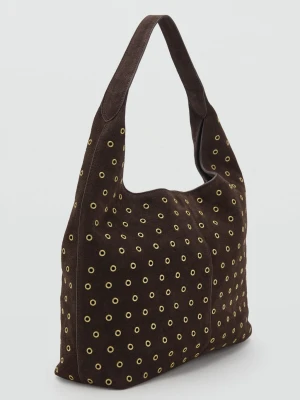 MANGO - Torba shopper z zamszu z oczkami czekoladowy - Rozmiar uniwersalny - Kobieta