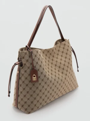 MANGO - Torba worek z nadrukiem logo średni brązowy - Rozmiar uniwersalny - Kobieta