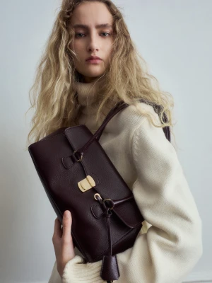 MANGO - Torebka city na ramię z klapą burgund - Rozmiar uniwersalny - Kobieta