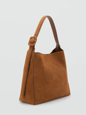 MANGO - Duża torba shopper z zamszu średni brązowy - Rozmiar uniwersalny - Kobieta