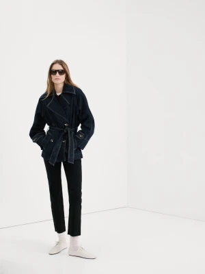 Trencz jeansowy z paskiem niebieski - Kobieta - - MANGO