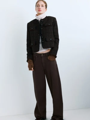 MANGO - Tweedowy żakiet z kieszeniami czekoladowy - - Kobieta