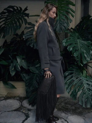 Wełniany płaszcz z paskiem szary - Kobieta - - MANGO