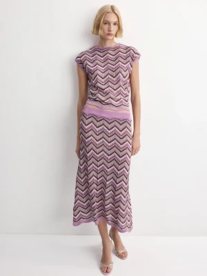 Wzorzysty top z dzianiny purpurowy - Kobieta - - MANGO