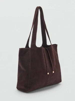 MANGO - Zamszowa torba shopper czekoladowy - Rozmiar uniwersalny - Kobieta