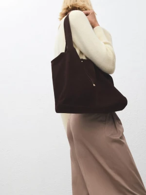 MANGO - Zamszowa torba shopper czekoladowy - Rozmiar uniwersalny - Kobieta