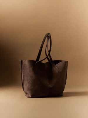 MANGO - Zamszowa torba shopper czekoladowy - Rozmiar uniwersalny - Kobieta