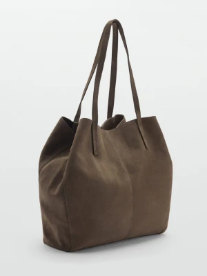 MANGO - Zamszowa torba shopper khaki - Rozmiar uniwersalny - Kobieta