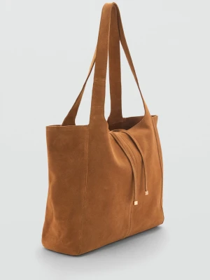 MANGO - Zamszowa torba shopper średni brązowy - Rozmiar uniwersalny - Kobieta