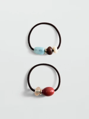 MANGO - Zestaw 2 gumek do włosów z koralikami czerwony - Rozmiar uniwersalny - Kobieta