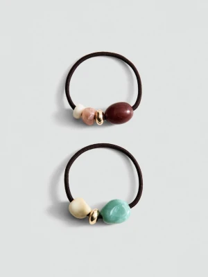 MANGO - Zestaw 2 gumek do włosów z koralikami pastelowa zieleń - Rozmiar uniwersalny - Kobieta