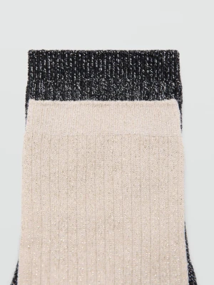 MANGO - Zestaw 2 par skarpetek z prążkowanego lureksu czarny - Rozmiar uniwersalny - Kobieta