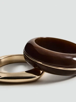 MANGO - Zestaw 2 sztywnych bransoletek złoty - Rozmiar uniwersalny - Kobieta