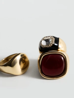 MANGO - Zestaw 3 pierścionków złoty - - Kobieta