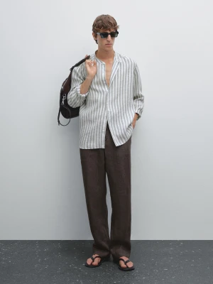 Mao Collar Regular Fit Shirt - Szarawozielony - - Massimo Dutti - Male