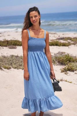 Marbella — marszczona damska sukienka na ramiączkach - Blue Mountain Warehouse