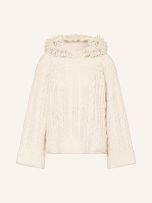 Marc Cain Bluza Z Kapturem Z Dzianiny Z Dodatkiem Kaszmiru I Cekinami weiss