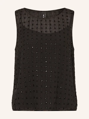 Marc Cain Bluzka Bez Rękawów Z Ozdobnymi Kamykami schwarz