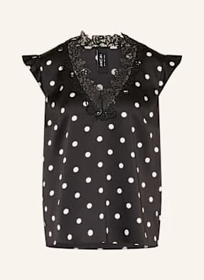 Marc Cain Bluzka Bez Rękawów Z Satyny, Z Koronką schwarz