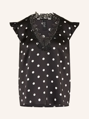 Marc Cain Bluzka Bez Rękawów Z Satyny, Z Koronką schwarz