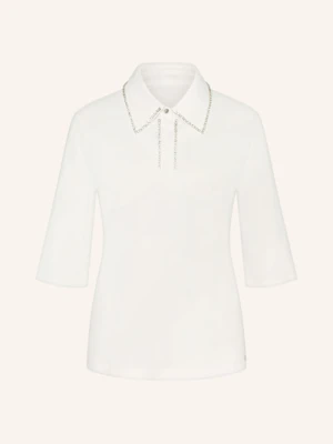 Marc Cain Bluzka Z Obszyciem Ozdobionym Kamykami I Rękawami 3/4 weiss