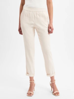 Marc Cain Collections Damskie spodnie z tkaniny modułowej z zawartością lnu Kobiety len beżowy jednolity,