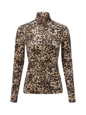 Marc Cain Damska koszulka z długim rękawem Kobiety beżowy|czarny wzorzysty,