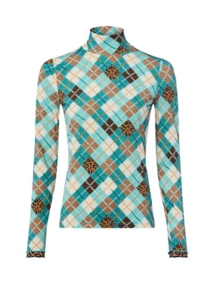 Marc Cain Damska koszulka z długim rękawem Kobiety Sztuczne włókno niebieski|wielokolorowy|brązowy w kratkę,