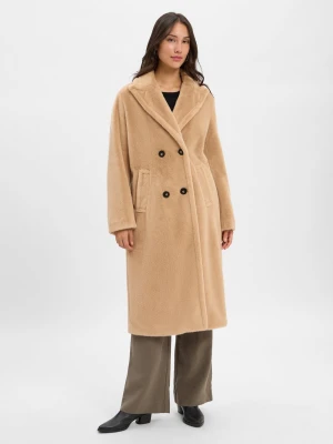 Marc Cain Damski płaszcz z pluszowego futra Kobiety Sztuczne włókno brązowy jednolity,