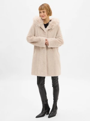 Marc Cain Damski płaszcz ze sztucznego futra Kobiety beżowy jednolity,