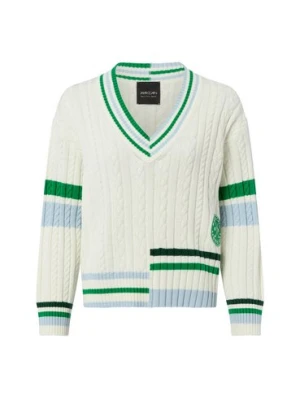 Marc Cain Damski sweter z dzianiny z wełną Kobiety Bawełna biały|zielony wzorzysty,