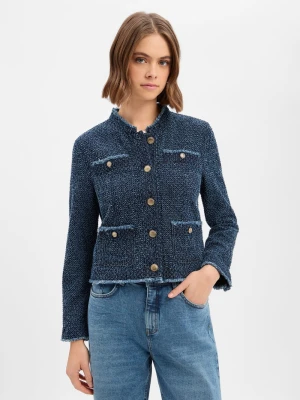Marc Cain Marynarka damska Kobiety Bawełna niebieski wypukły wzór tkaniny,