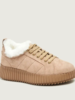 Marc Cain Ocieplane sneakersy | zamsz | shearling beżowy