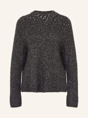 Marc Cain Sweter Z Błyszczącą Przędzą I Ozdobnymi Kamykami schwarz