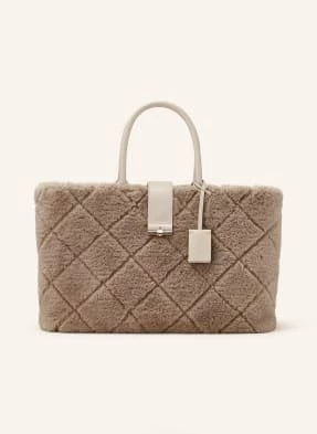 Marc Cain Torba Shopper Z Obszyciem Ze Sztucznego Futra beige