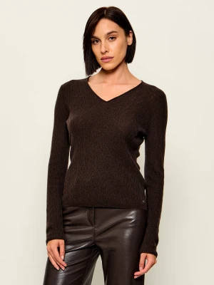 Marc Cain Wełniany sweter | Slim Fit | z dodatkiem kaszmiru brązowy