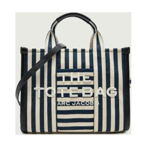 Marc Jacobs Shopperka The Stripe Canvas Medium Tote Bag | z dodatkiem skóry