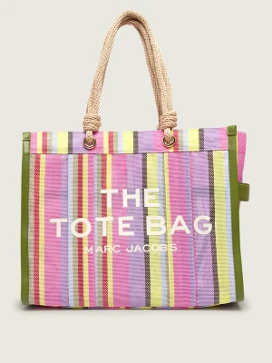 Marc Jacobs Torba plażowa The Stripe Mesh Large Tote Bag | z dodatkiem skóry