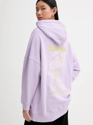 Marc O'Polo bluza bawełniana damska kolor fioletowy z kapturem gładka 5000009351
