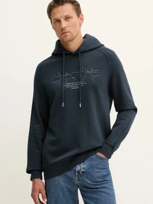 Marc O'Polo bluza bawełniana męska kolor granatowy z kapturem z nadrukiem 528401054078