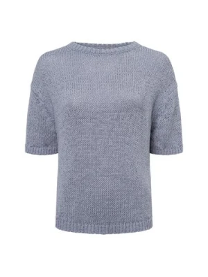 Marc O'Polo Damski sweter z dzianiny z krótkim rękawem Kobiety niebieski jednolity,