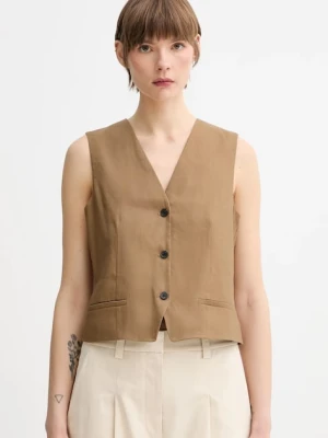 Marc O'Polo kamizelka lniana kolor brązowy jednorzędowa 504095281007