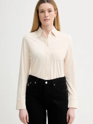 Marc O'Polo koszula damska kolor beżowy regular z kołnierzykiem klasycznym 600200152201